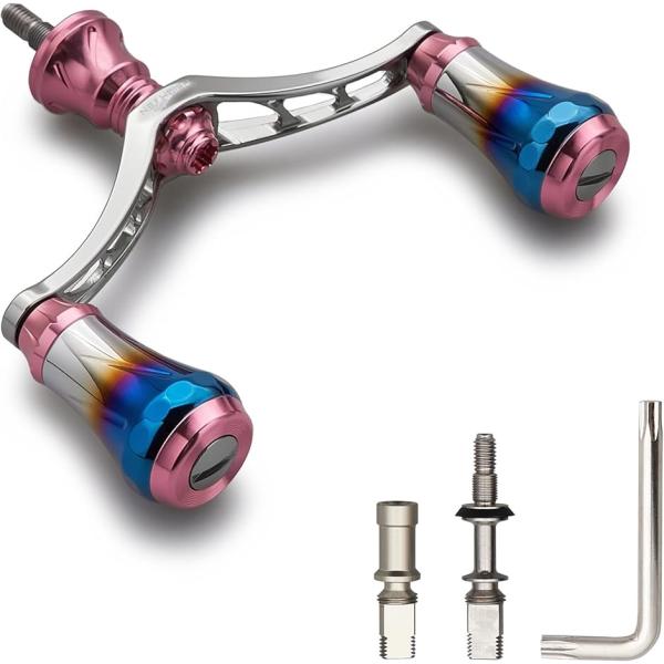 V3.0 80/98mm リール ハンドル 航空アルミ製 シマノ MDM(桜ピンク(ノブ)＆ガンメタ...