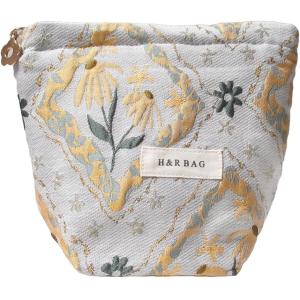 化粧ポーチ 小さめ 16x13cm ジャガード 可愛い おしゃれ コスメ コンパクト S MDM (グレージュ イエロー 16x13x8cm)の商品画像