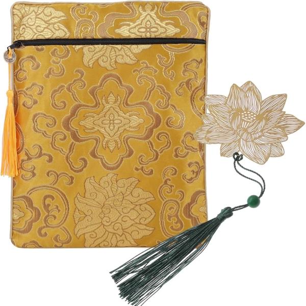 御朱印帳 入れ 袋 ケース 金 ゴールド 朱印帳ケース 栞付き(ゴールド 蓮)