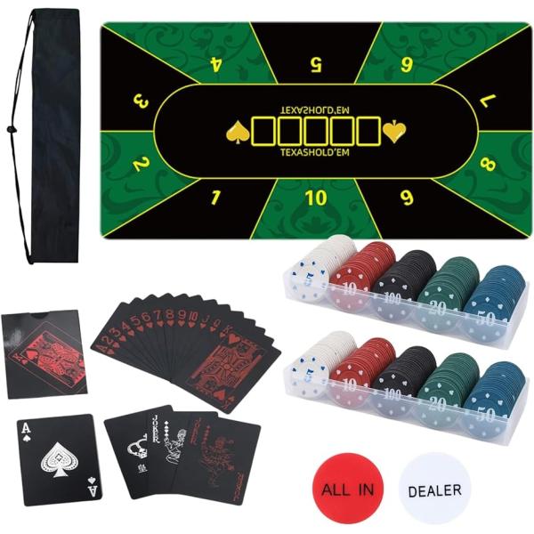 ポーカー セット マット カード チップ ボタン 収納袋 テキサスホールデム