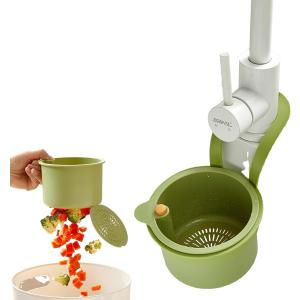 三角コーナー 蓋付き キッチン 生ゴミ ホルダー 蛇口にかける スポンジホルダー 多機能 (グリーン, 8.3x14.2x20.2cm)
