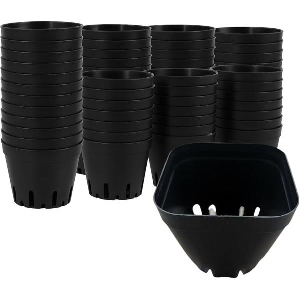 苗ポット スリット鉢 家庭菜園 発芽 多肉植物 プレステラ 50個セット(ブラック,  6.3x6....