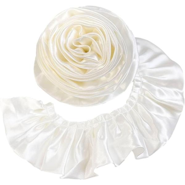 プリーツ サテン トリム 生地 光沢 装飾 縁取り 手芸 パーツ ハンドメイド (クリーム,  2m...