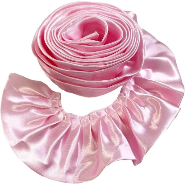 プリーツ サテン トリム 生地 光沢 装飾 縁取り 手芸 パーツ ハンドメイド (ピンク,  2m)