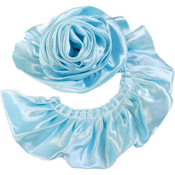 プリーツ サテン トリム 生地 光沢 装飾 縁取り 手芸 パーツ ハンドメイド (ブルー,  2m)