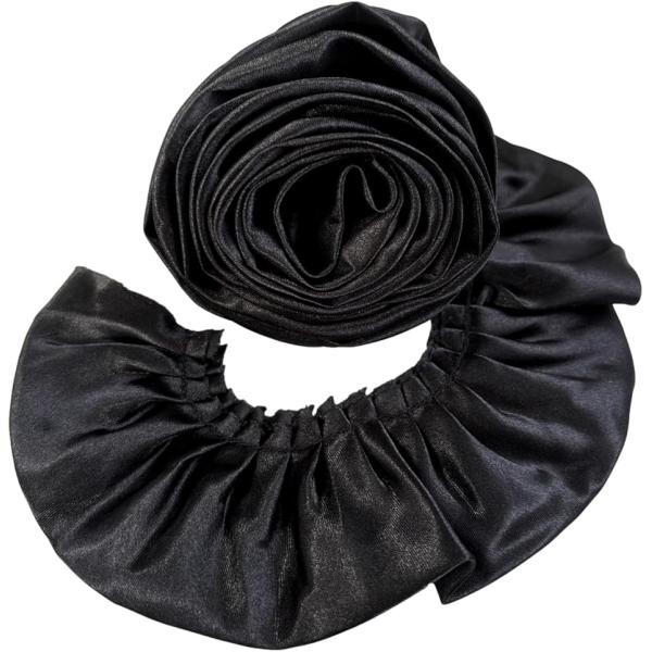 プリーツ サテン トリム 生地 光沢 装飾 縁取り 手芸 パーツ ハンドメイド (ブラック,  2m...