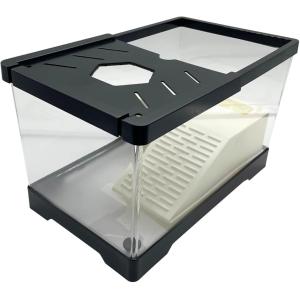 亀 水槽 飼育ケース ケージ 高台 蓋付き アクリル製 (ブラック, L)