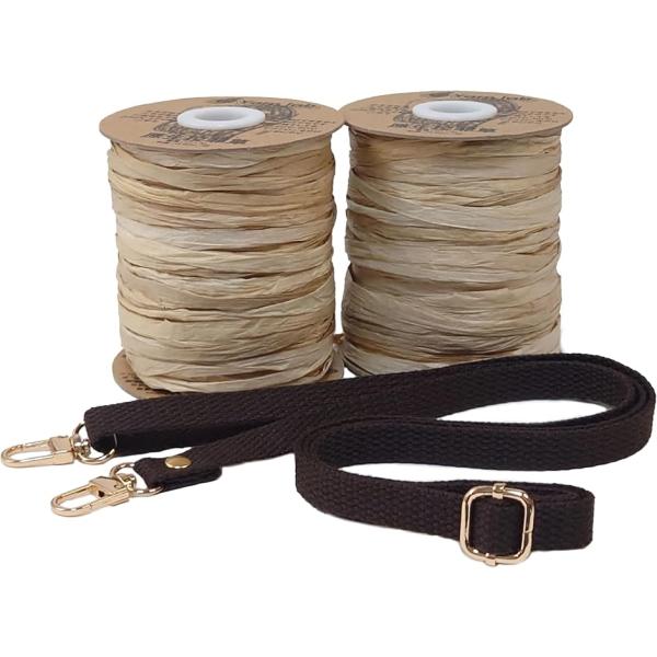 ラフィアヤーン 2個 コットンショルダーベルト付き 編み糸(ライフィールド)