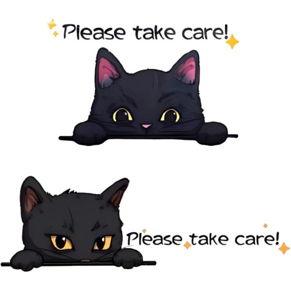 車用 猫 ステッカー 2枚セット バイク 黒猫デザイン 防水 please take care バイ...
