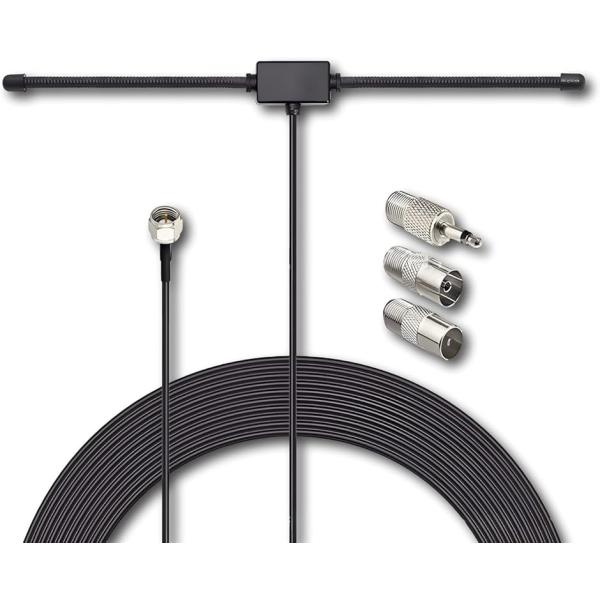 【互換品】 FMアンテナ 室内 高感度 75ohm 80-1700MHz 変換アダプタ付