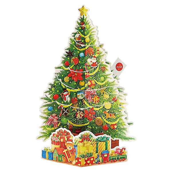 クリスマスカード 洋風 サンリオ S7322 立体ライト付きメロディーカード カラフルライト付きツリ...