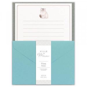 レターセット A5 Minou 猫 ティナ 4450101  便箋8枚 封筒4枚 横罫 ねこ ネコ 通年柄 オールシーズン NB エヌビー