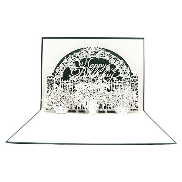 バースデーカード 誕生日 バラ(緑地） 51-051 ポップアップカード リーフワーク Birthd...