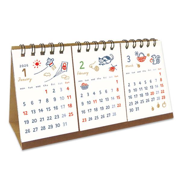 2026 カレンダー 卓上 RYU-RYU 3ヶ月卓上カレンダー CT-2607 （R-15） 3ヶ...