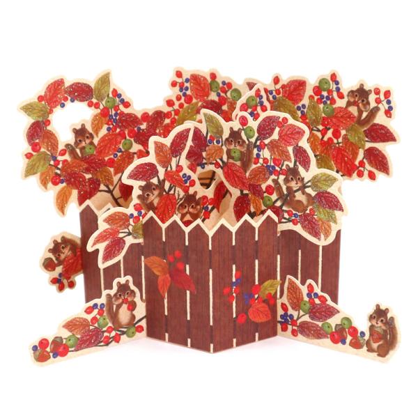 秋カード ダイカット リスと紅葉 DAR-825-126 もみじ 立体 ポップアップ 多用途 多目的...