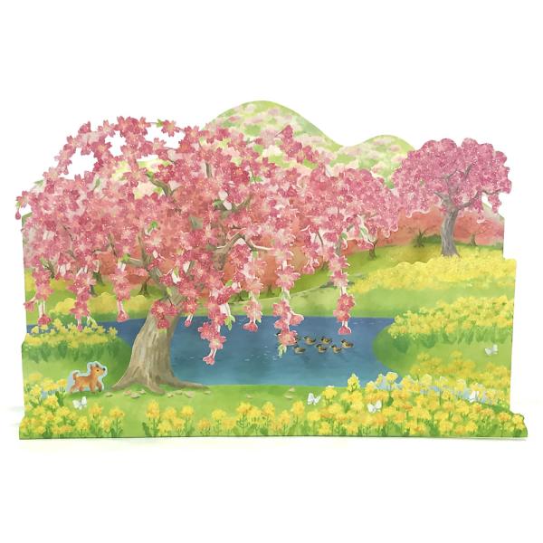 春カード（多目的） 桜と菜の花の風景 S1322 立体カード さくら 多用途 グリーティングカード ...