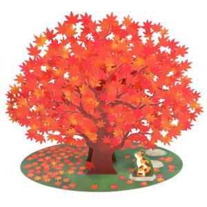 サンリオ 秋カード 立体 紅葉の木１本とネコ P4720 グリーティングカード