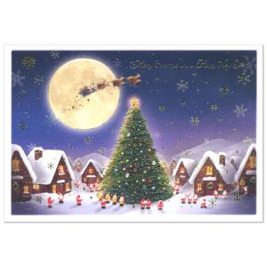 クリスマスカード 洋風 ミニサンタカード S-408 月夜とツリー グリーティングライフ Christmas card グリーティングカード 世界の医