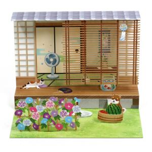 グリーティングカード 多目的 夏カード 夏の庭に朝顔棚と柴犬 S4230 サンリオ 立体カード ポップアップ 飛び出す 多用途 サマーカード 暑中見舞い なつ