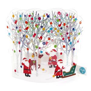 クリスマスカード 洋風 サンリオ S7408 立体ライト付きメロディーカード 林にカラフルライトの飾り付け 立体カード 電池交換可 Christmas card