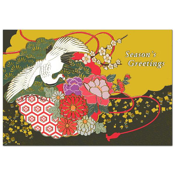 クリスマスカード 和風・海外向け 和風フォーマル SN-96 鶴と花 横柄 グリーティングライフ 中...