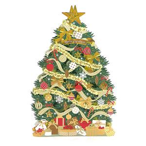 クリスマスカード 洋風 立体カード XAR-826-604 （HX-14） LG金箔ゴールドリボンツリー ホールマーク Christmas card グリーティ｜horiman