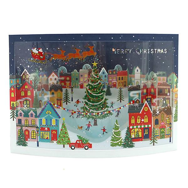 クリスマスカード 洋風 立体カード XAR-836-290 (HX-61） カーブ箔 クリスマスタウ...