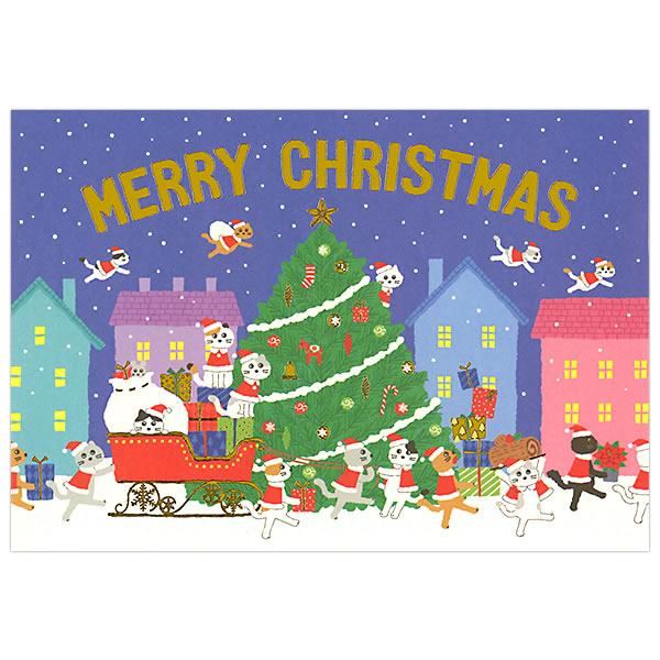 クリスマスカード 洋風 二つ折りポップアップ XAR-836-344 (HX-65） ネコ クリスマ...