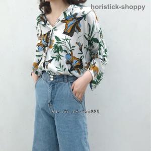 アロハシャツ フラワープリント 柄シャツ 花柄 シャツ ブラウス レディース トップス シャツブラウス 長袖 総柄 開襟シャツ ゆったり オーバーサイズ｜horistick-shoppy