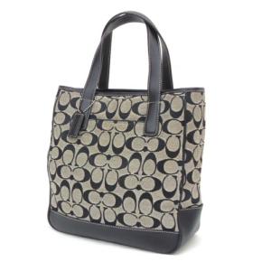 コーチ COACH トートバッグ シグネチャー柄 6092 黒 キャンバス×レザー 【中古】(57317)