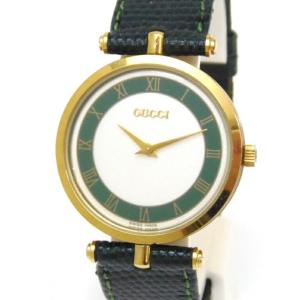 GUCCI レディースウォッチ 腕時計 クオーツ シェリー グリーン革ベルト 【中古】(60538)