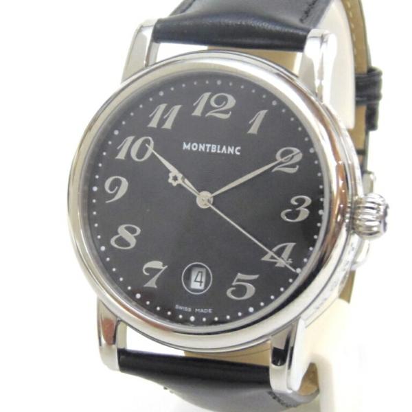 MONTBLANC 腕時計 マイスターシュテュック クオーツ 黒革ベルト 7072 黒盤(60661...