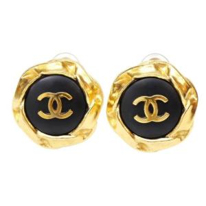 CHANEL イヤリング ココマーク 丸型 96P 黒×ゴールド 【中古】(63214)