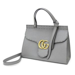 GUCCI ショルダーバッグ 2WAY GGマーモント グレー レザー 【中古】(63547)｜horita78