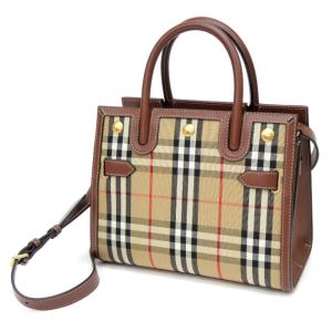 バーバリー BURBERRY 2WAYバッグ ヴィンテージチェック ミニ ツーハンドル タイトルバッグ ブラウン キャンバス×レザー 【中古】(65226)｜horita78