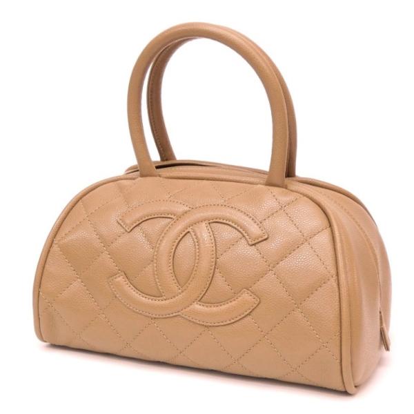 シャネル ボストンミニ ハンドバッグ ベージュ キャビアスキン 【中古】(65370) CHANEL