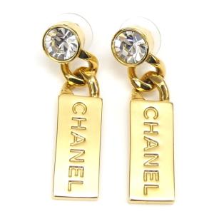 シャネル CHANEL ピアス L21 プレート ロゴ ラインストーン ゴールド 【中古】(65411)