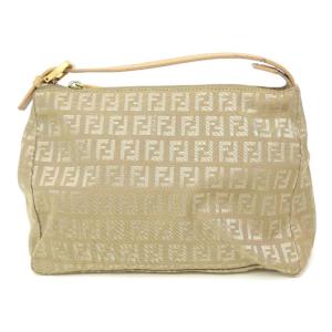 フェンディ FENDI アクセサリーポーチ ハンドバッグ ズッキーノ ベージュ キャンバス×レザー 【中古】(69572)