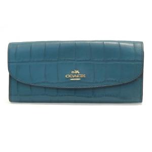 コーチ COACH 長財布 アウトレット F21830 ターコイズ 型押しレザー 【中古】(70869)