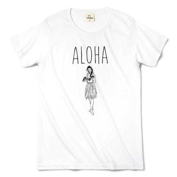 Tシャツ ALOHA アロハ フラガール ハワイ リゾート リラックス サーフ メンズ 半袖 ホワイ...