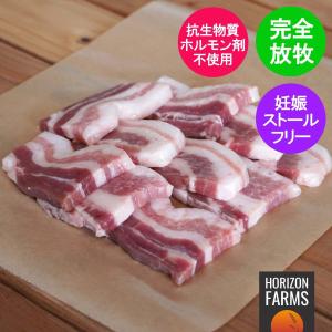 放牧 黒豚 放牧豚 豚バラ 厚切り スライス 焼肉用 300g 冷凍 国産 豚肉 豚バラ肉 サムギョプサル カット BBQ ホルモン剤不使用