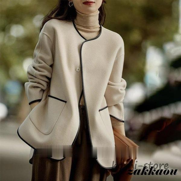 コート レディース ショート ノーカラー バイカラー ライン エレガント ジャケット ショートコート...