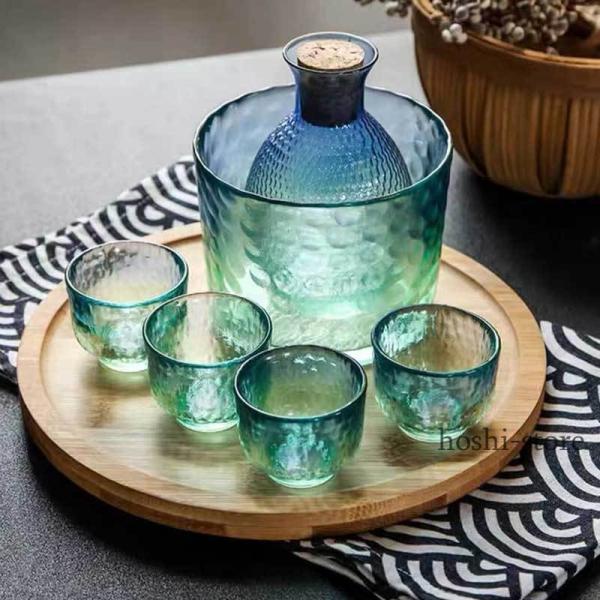 冷酒器セット ガラス 6点セット ガラス酒器セット ゴールドライン 酒燗器 酒瓶 日本酒 洋酒 盃 ...