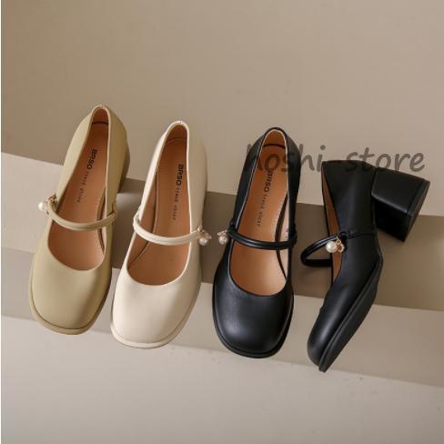 メリージェーンパンプス ローファー レディース スクエアトゥ 無地 走れる スクエアヒール ストラッ...