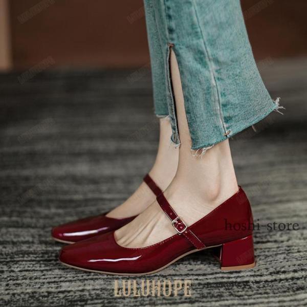 パンプス ストラップパンプス メリージェーン 痛くない 歩きやすい ローヒール 黒 ヒール スクエア...