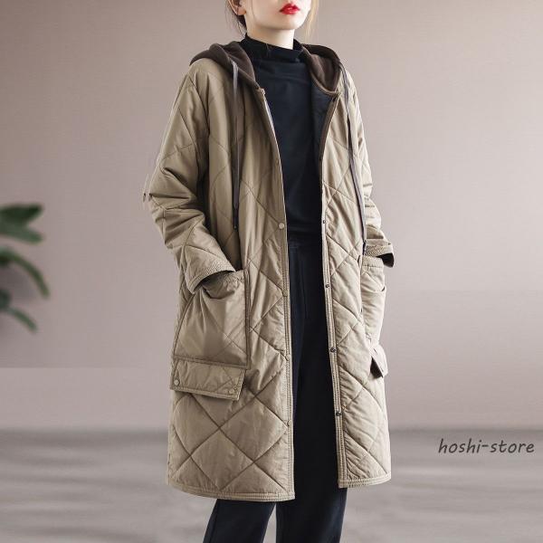 キルティングコート レディース 冬 ノーカラー ダウンコート 長袖 大きいサイズ ゆったり ロングコ...