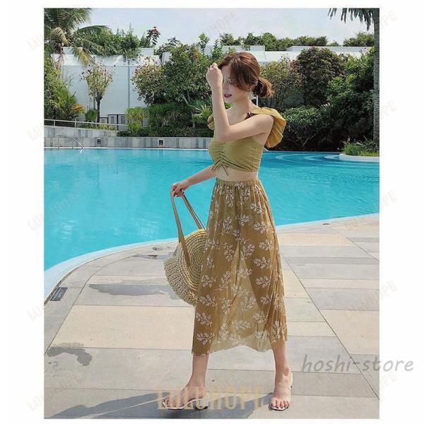 水着 レディース 体型カバー  セパレート 上下セット ビスチェ 水着の上に着る ワイドパンツ 付き...