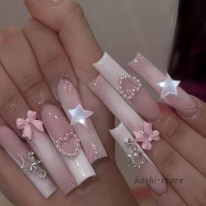 ネイルチップ 貼るだけ ギャル 子供 ロング 付け爪 長い 可愛い キラキラ シール グッズ(ギャルマルチカラー9, エクストラロング)