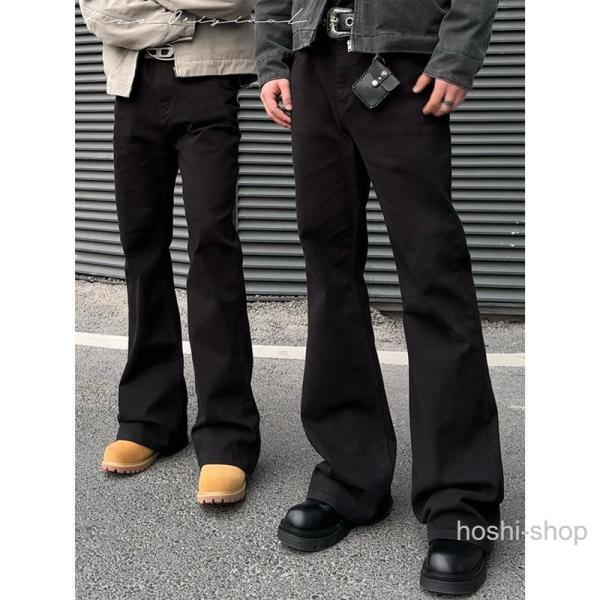 メンズストレッチジーンズ　ブーツカット＆シューカット　　デニムパンツ　ロング丈　スリム細身　美脚見え...