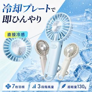冷却プレート付き ハンディファン 3色 約130g 3段階風量 USB充電式 卓上 手持ち コンパクト